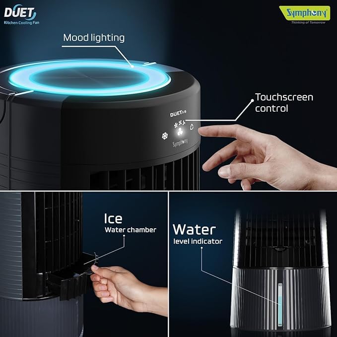Symphony Duet-i Personal Kitchen Cooling Fan For Home and Office Tabletop with Honeycomb Pad, Powerful Blower