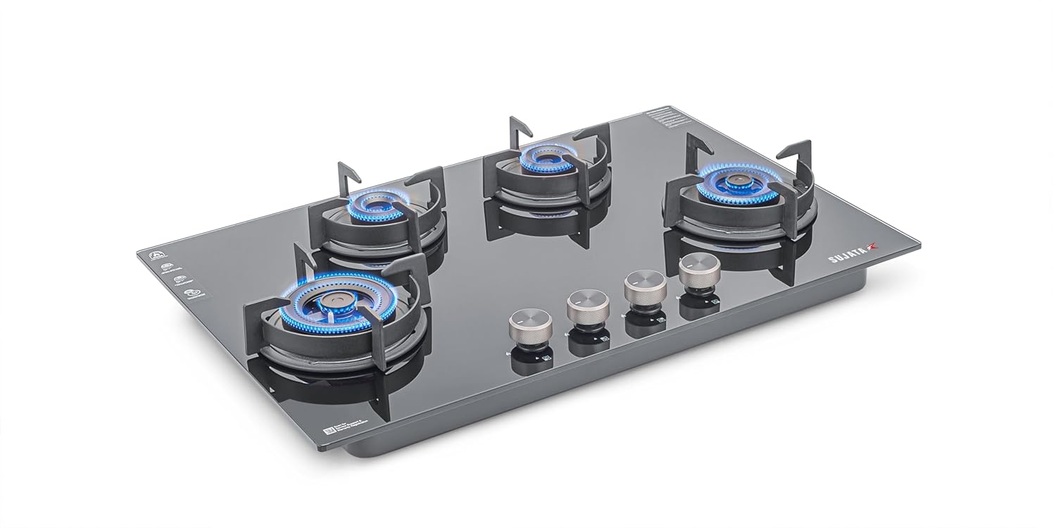 Sujata Indium Auto Ignition - Black 4 Burners | 5 Years Warranty