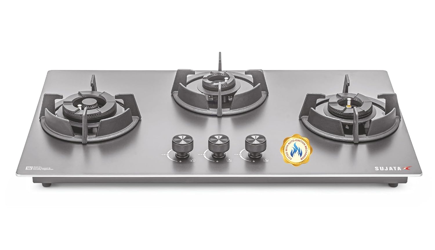 Sujata 3 Burners Built-In Hob Osmium Auto Ignition Chromatic Steel 5 Years Warranty