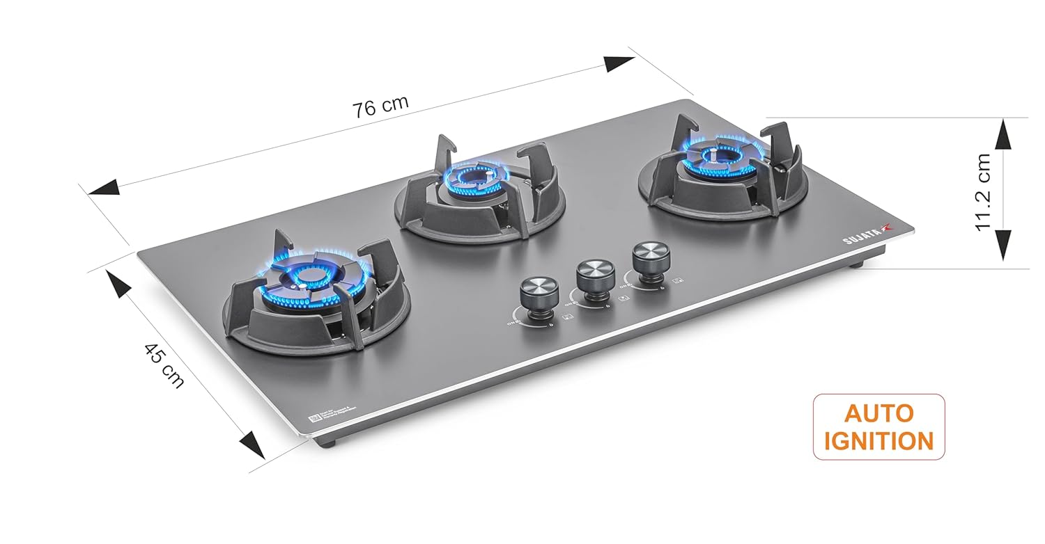 Sujata 3 Burners Built-In Hob Osmium Auto Ignition Chromatic Steel 5 Years Warranty