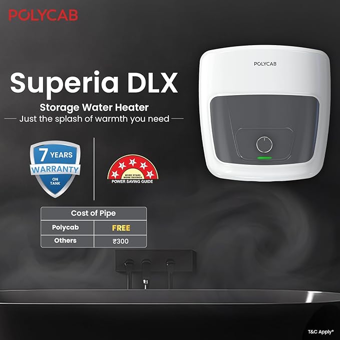 POLYCAB Superia DLX 5-Star 25 Litre Water Heater (Geyser) | Free Connecting Pipe