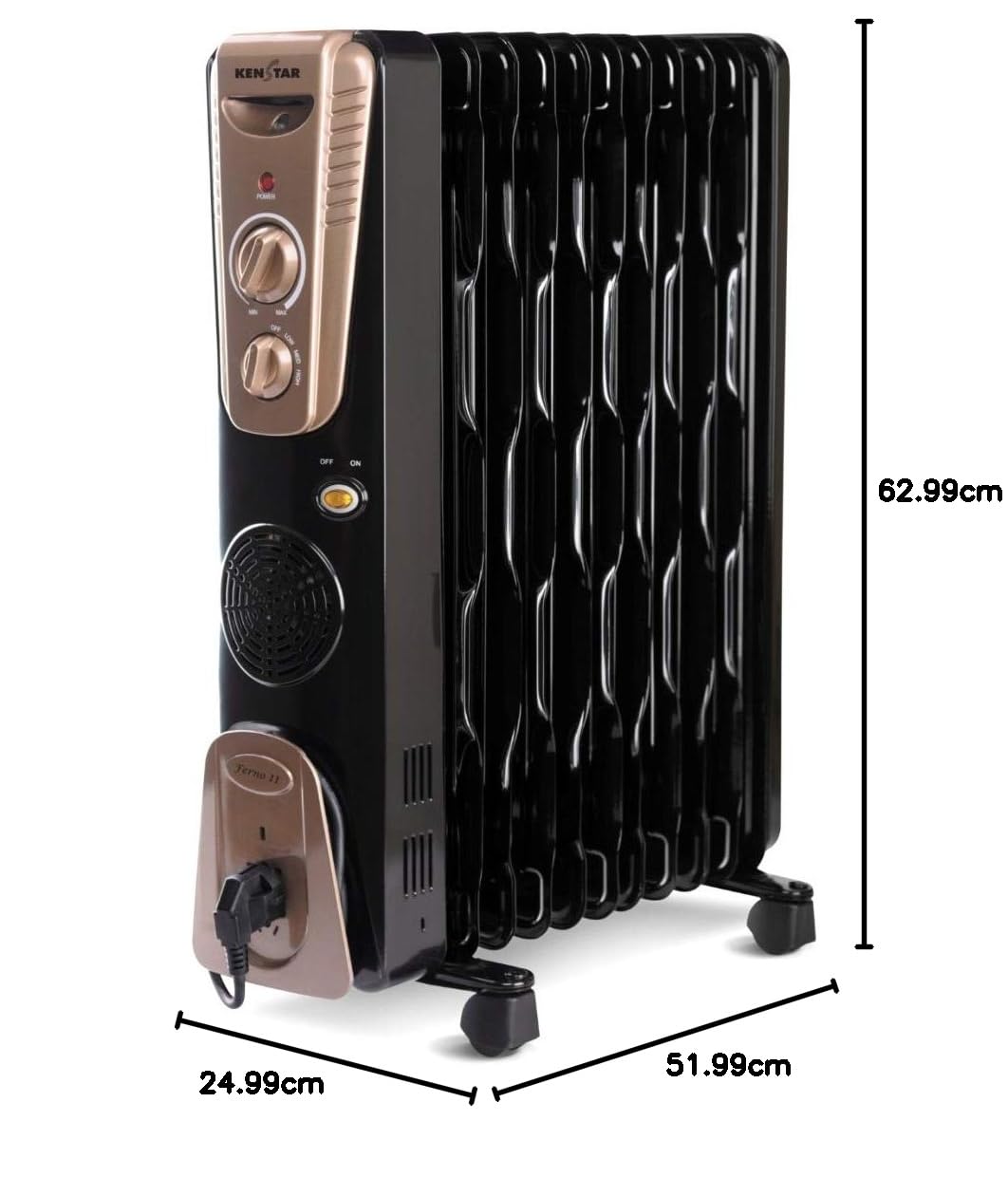 Kenstar FERNO Oil Filled Radiator 11 Fins with PTC Fan Heater 2900 Watts (BLACK GOLD)