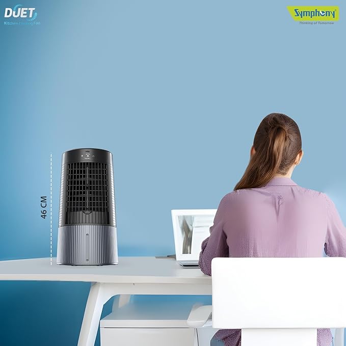 Symphony Duet-i Personal Kitchen Cooling Fan For Home and Office Tabletop with Honeycomb Pad, Powerful Blower