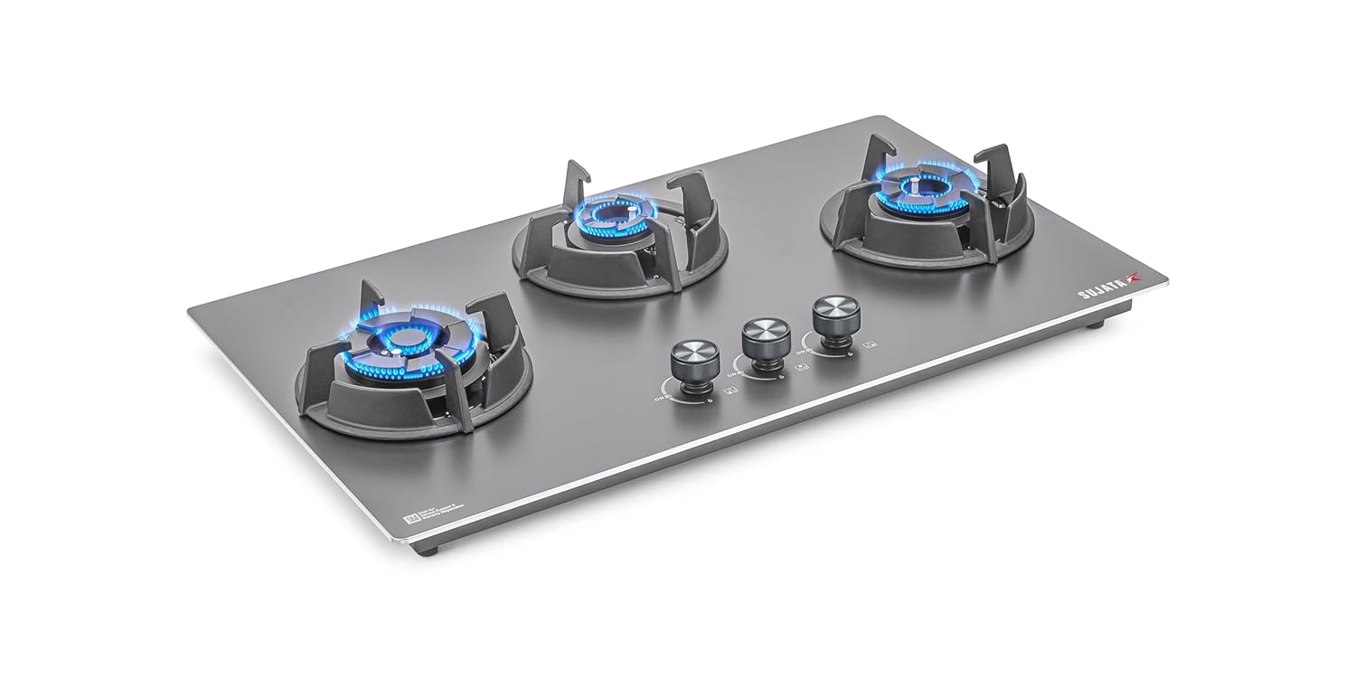 Sujata 3 Burners Built-In Hob Osmium Auto Ignition Chromatic Steel 5 Years Warranty