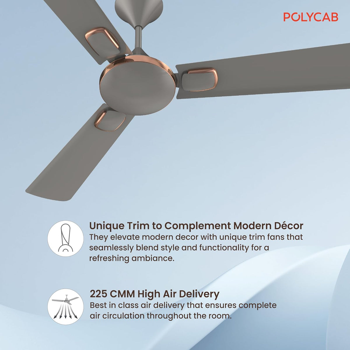 Polycab Aerobliss 1200 mm 1 Star Ceiling Fan (Ash Grey) – Gupta Electricals