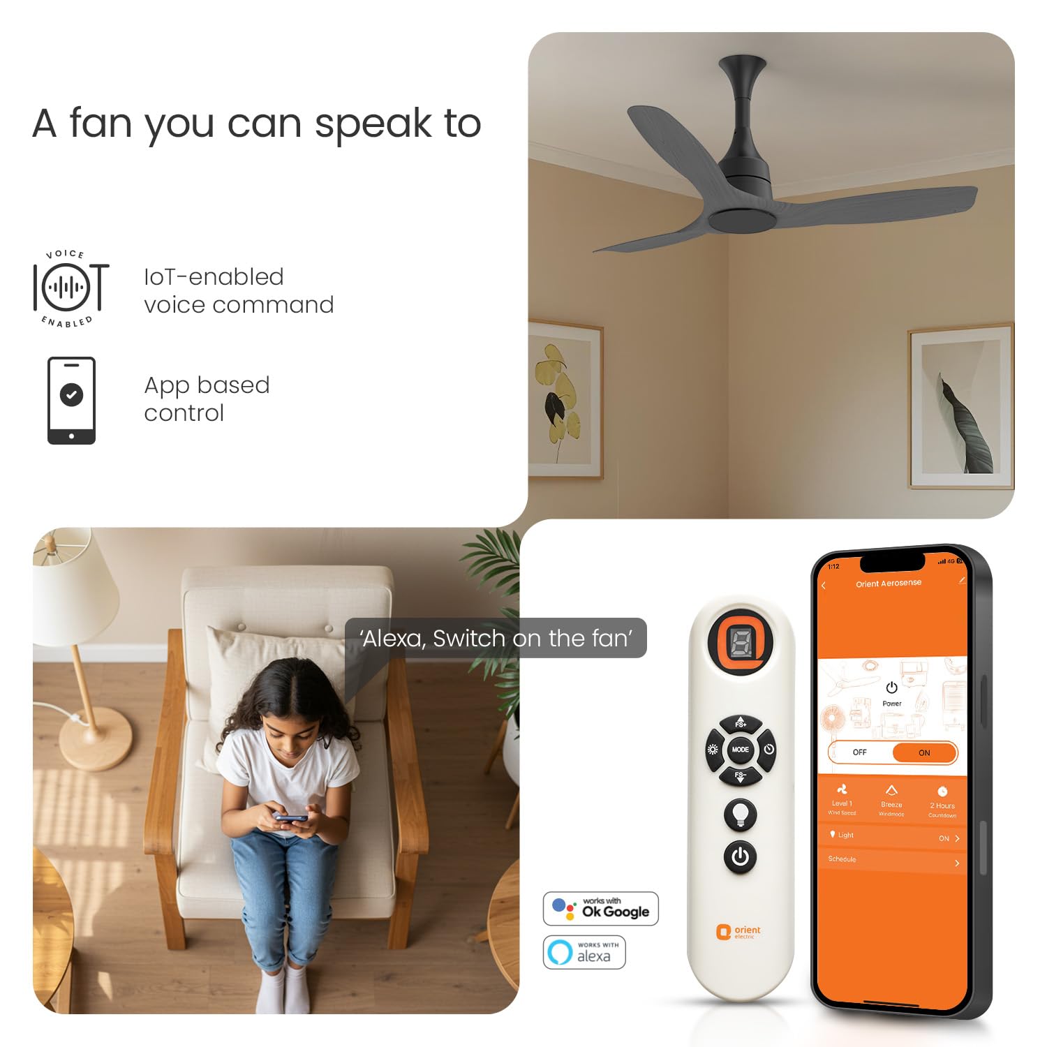 Aerosense BLDC Ceiling Fan  1200mm with Remote (Ash Wood)