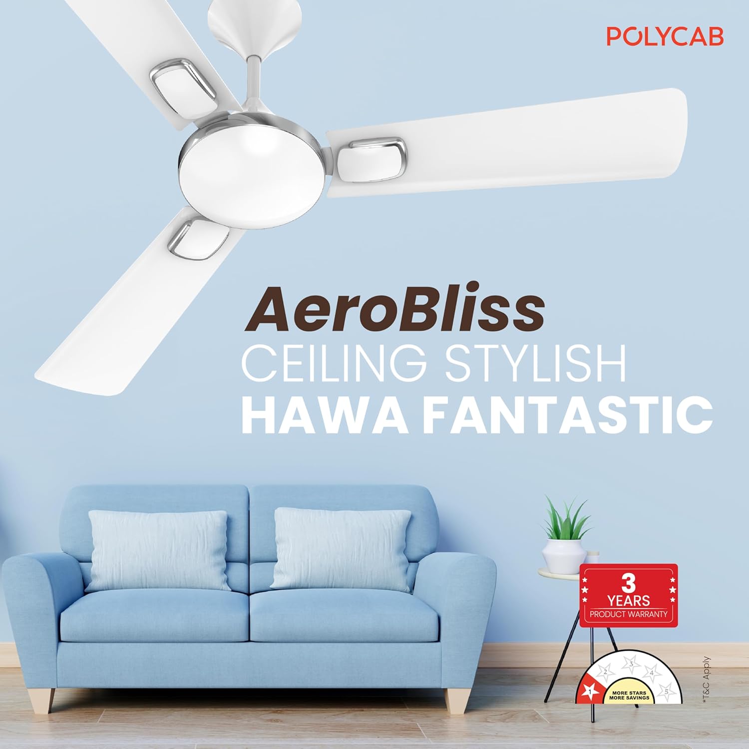 Polycab Aerobliss 1200 mm 1 Star Ceiling Fan (Everest White)