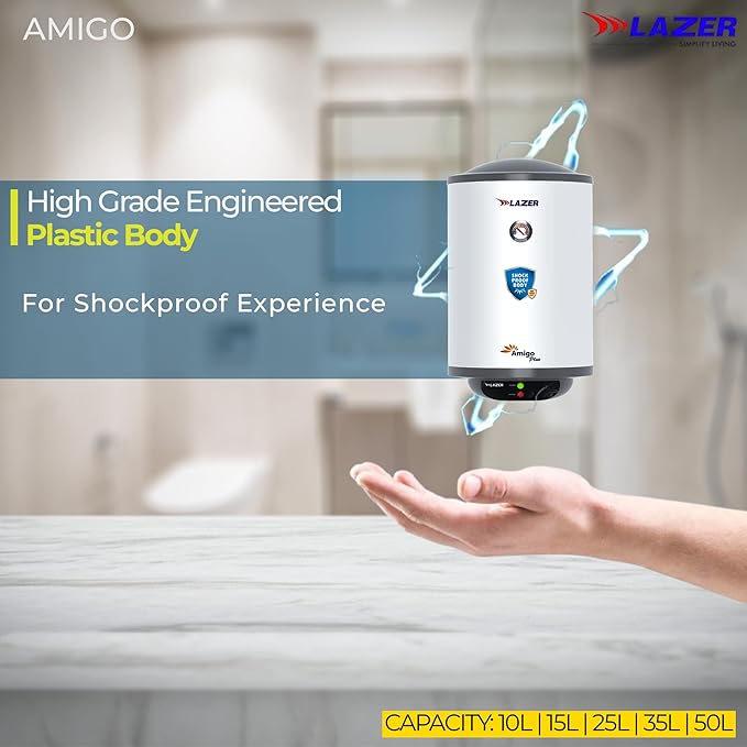 Lazer Amigo Plus Geyser 10 Ltr With 5 Star BEE Rating  Vertical Water Heater (With Installation Kit)