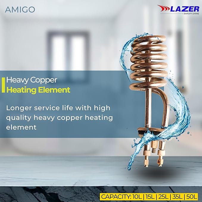 Lazer Amigo Plus Geyser 15 Ltr With 5 Star BEE Rating  Vertical Water Heater (With Installation Kit)