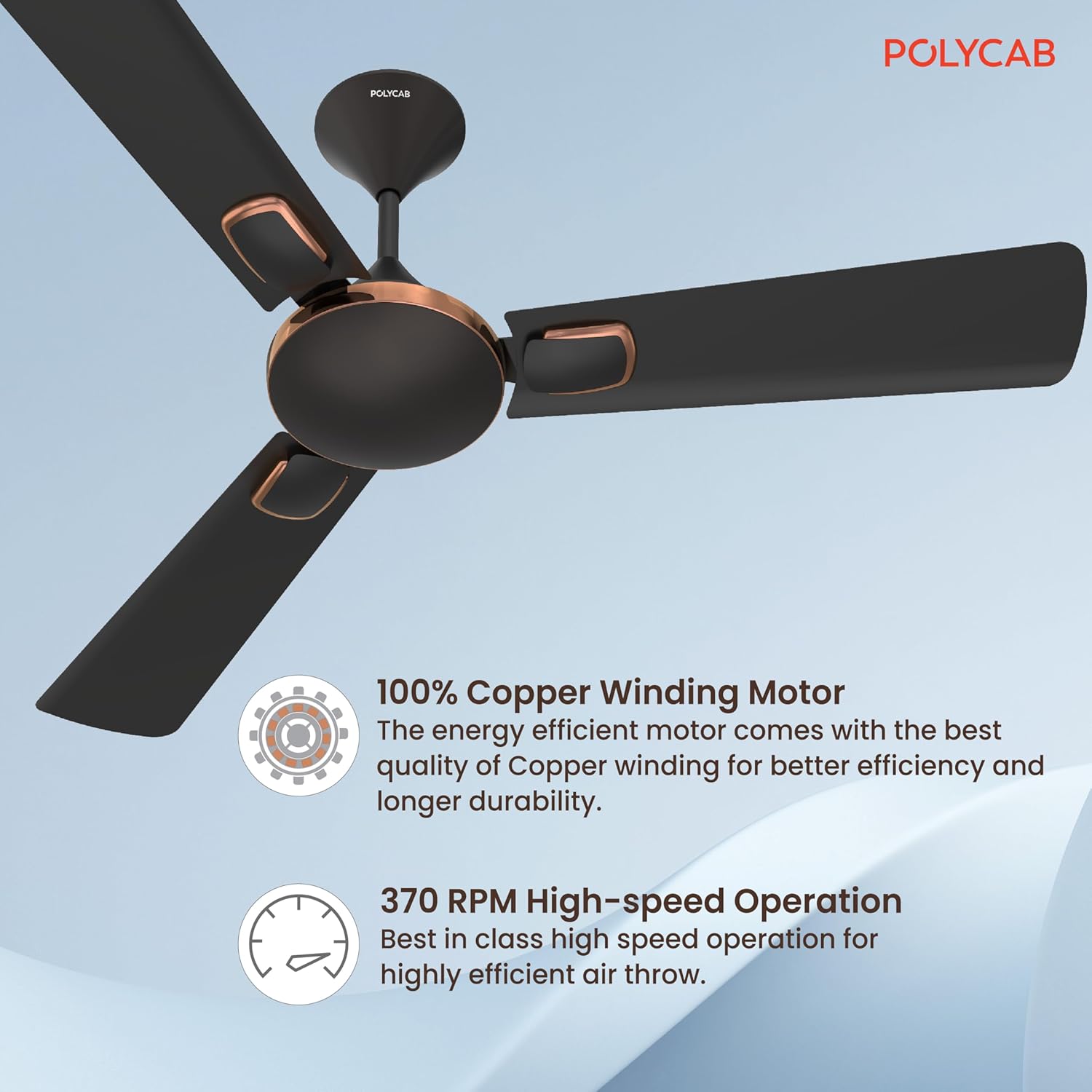 Polycab Aerobliss 1200 mm 1 Star Ceiling Fan (Onxy Black)