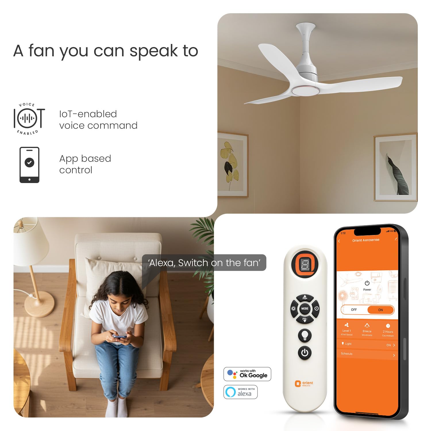 Aerosense BLDC Ceiling Fan  1200mm with Remote (Whit)