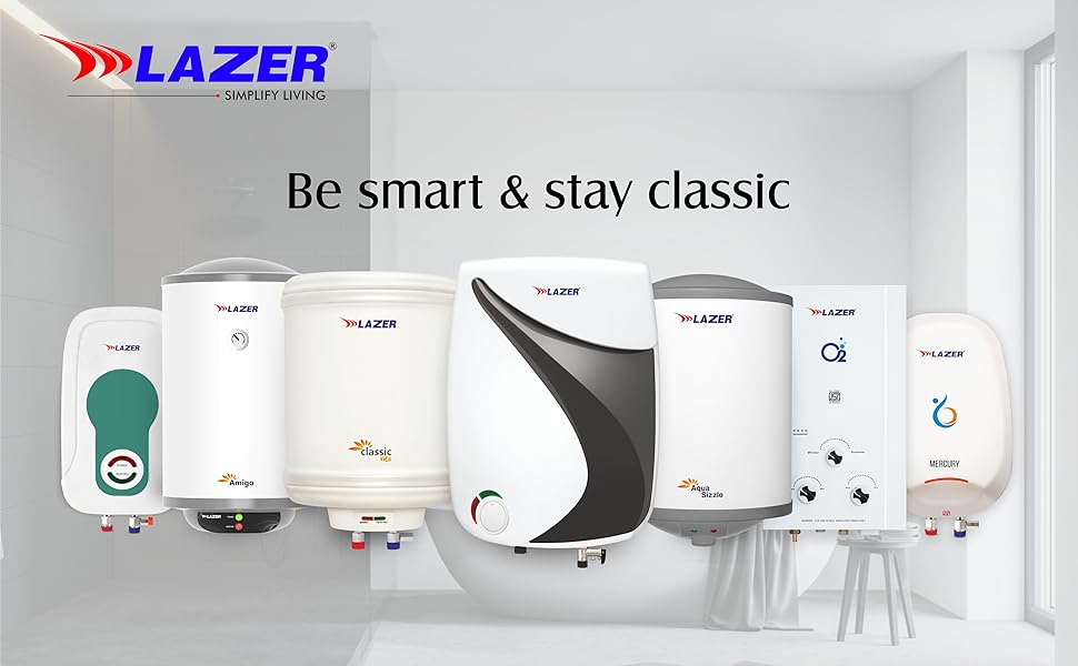 Lazer Aqua Hot 25liter Blue gem Glassline Electric Storage Geyser Water Heater Advance PUF Insulation With Installtion Kit(White Grey)