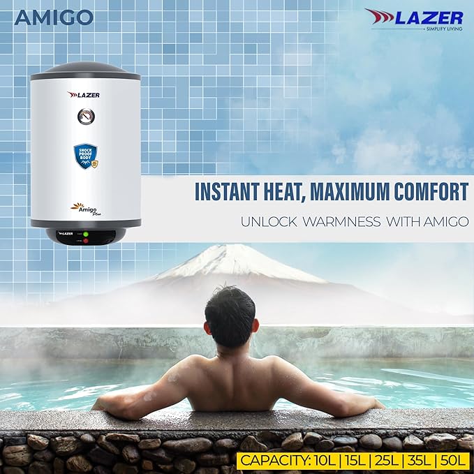 Lazer Amigo Plus Geyser 10 Ltr With 5 Star BEE Rating  Vertical Water Heater (With Installation Kit)