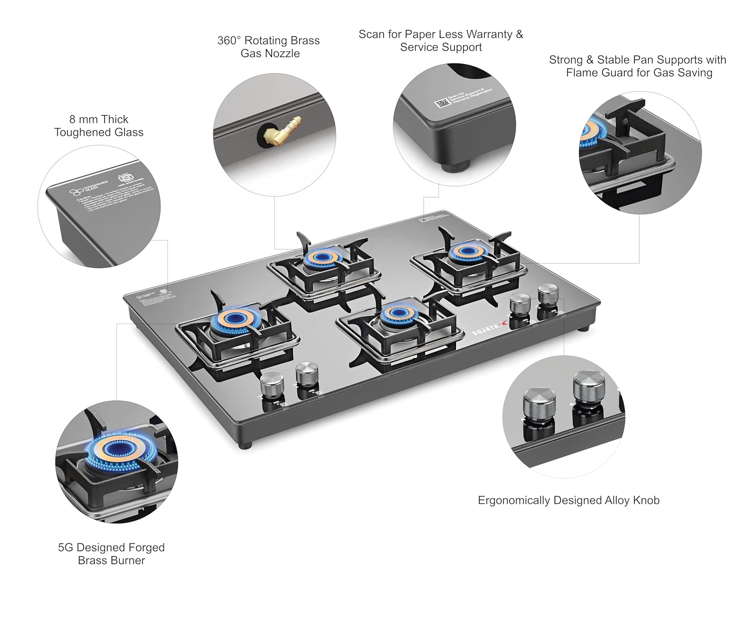 Sujata Cross Glass Cooktop