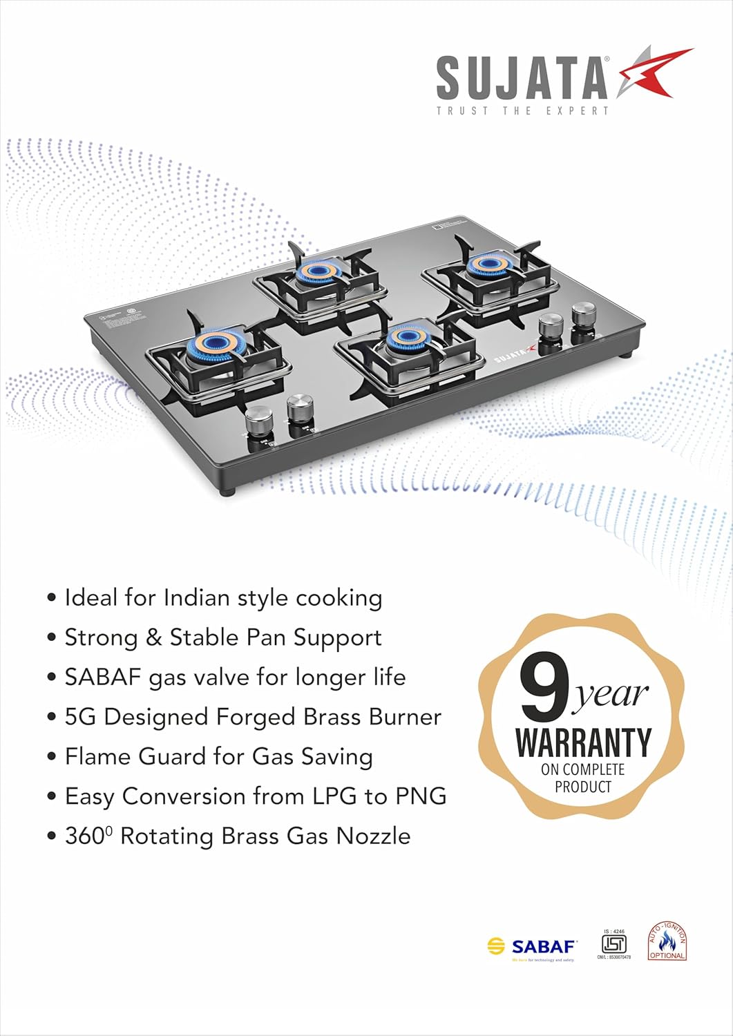 Sujata Cross Glass Cooktop